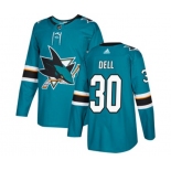 Adidas San Jose Sharks #30 Aaron Dell Authentic Teal Green Home NHL Jersey