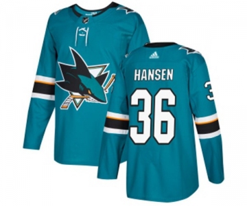 Adidas San Jose Sharks #36 Jannik Hansen Authentic Teal Green Home NHL Jersey