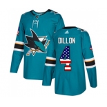 Adidas San Jose Sharks #4 Brenden Dillon Authentic Teal Green USA Flag Fashion NHL Jersey