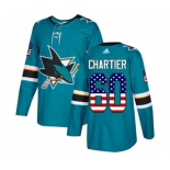 Adidas San Jose Sharks #60 Rourke Chartier Authentic Teal Green USA Flag Fashion NHL Jersey