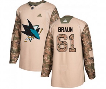 Adidas San Jose Sharks #61 Justin Braun Authentic Camo Veterans Day Practice NHL Jersey