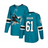 Adidas San Jose Sharks #61 Justin Braun Authentic Teal Green Home NHL Jersey