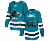 Adidas San Jose Sharks #62 Kevin Labanc Authentic Teal Drift Fashion NHL Jersey