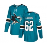 Adidas San Jose Sharks #62 Kevin Labanc Authentic Teal Green Home NHL Jersey