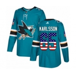 Adidas San Jose Sharks #65 Erik Karlsson Authentic Teal Green USA Flag Fashion NHL Jersey