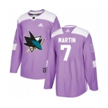 Adidas San Jose Sharks #7 Paul Martin Authentic Purple Fights Cancer Practice NHL Jersey