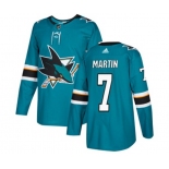 Adidas San Jose Sharks #7 Paul Martin Authentic Teal Green Home NHL Jersey