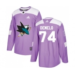 Adidas San Jose Sharks #74 Dylan DeMelo Authentic Purple Fights Cancer Practice NHL Jersey