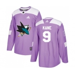 Adidas San Jose Sharks #9 Evander Kane Authentic Purple Fights Cancer Practice NHL Jersey