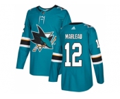 Men Adidas San Jose Sharks #12 Patrick Marleau Teal Home Authentic Stitched NHL Jersey