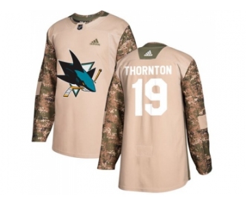 Men Adidas San Jose Sharks #19 Joe Thornton Camo Authentic 2017 Veterans Day Stitched NHL Jersey