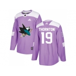 Men Adidas San Jose Sharks #19 Joe Thornton Purple Authentic Fights Cancer Stitched NHL Jersey