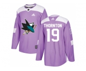 Men Adidas San Jose Sharks #19 Joe Thornton Purple Authentic Fights Cancer Stitched NHL Jersey