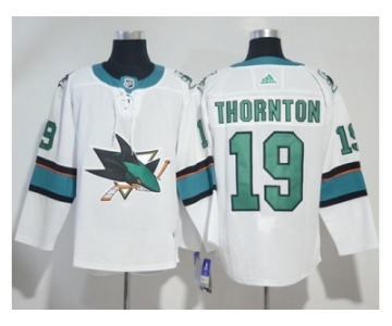 Men Adidas San Jose Sharks #19 Joe Thornton White Road Authentic Stitched NHL Jersey