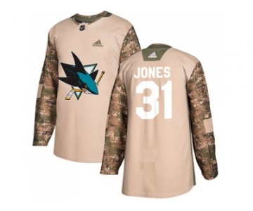 Men Adidas San Jose Sharks #31 Martin Jones Camo Authentic 2017 Veterans Day Stitched NHL Jersey