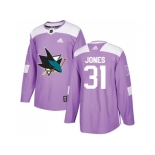 Men Adidas San Jose Sharks #31 Martin Jones Purple Authentic Fights Cancer Stitched NHL Jersey