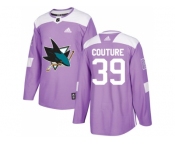 Men Adidas San Jose Sharks #39 Logan Couture Purple Authentic Fights Cancer Stitched NHL Jersey