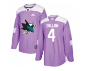 Men Adidas San Jose Sharks #4 Brenden Dillon Purple Authentic Fights Cancer Stitched NHL Jersey