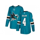 Men Adidas San Jose Sharks #4 Brenden Dillon Teal Home Authentic Stitched NHL Jersey