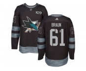 Men Adidas San Jose Sharks #61 Justin Braun Black 1917-2017 100th Anniversary Stitched NHL Jersey