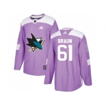 Men Adidas San Jose Sharks #61 Justin Braun Purple Authentic Fights Cancer Stitched NHL Jersey