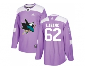 Men Adidas San Jose Sharks #62 Kevin Labanc Purple Authentic Fights Cancer Stitched NHL Jersey