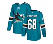 Men Adidas San Jose Sharks #68 Melker Karlsson Teal Home Authentic Stitched NHL Jersey