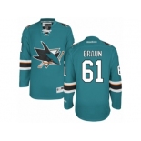 Men's Reebok San Jose Sharks #61 Justin Braun Authentic Teal Green Home NHL Jersey