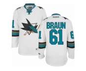 Men's Reebok San Jose Sharks #61 Justin Braun Authentic White Away NHL Jersey