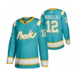 Men's San Jose Sharks #12 Patrick Marleau 2020 Throwback Authentic Player Hockey Jersey Teal