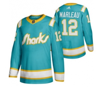 Men's San Jose Sharks #12 Patrick Marleau 2020 Throwback Authentic Player Hockey Jersey Teal