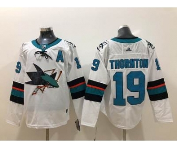 Men's San Jose Sharks #19 Joe Thornton White Stitched Hockey Jersey