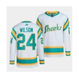 Men's San Jose Sharks #24 Doug Wilson White 2022 Reverse Retro Stitched Jersey