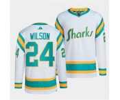 Men's San Jose Sharks #24 Doug Wilson White 2022 Reverse Retro Stitched Jersey