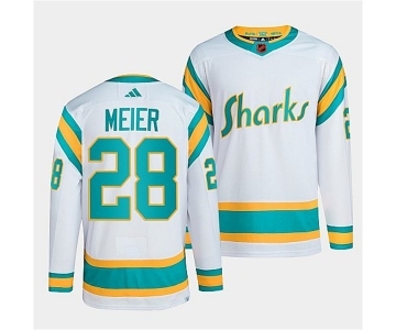 Men's San Jose Sharks #28 Timo Meier White 2022 Reverse Retro Stitched Jersey