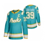 Men's San Jose Sharks #39 Logan Couture 2020 Throwback Authentic Player Hockey Jersey Teal