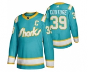 Men's San Jose Sharks #39 Logan Couture 2020 Throwback Authentic Player Hockey Jersey Teal