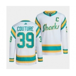 Men's San Jose Sharks #39 Logan Couture White 2022 Reverse Retro Stitched Jersey