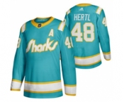 Men's San Jose Sharks #48 Tomas Hertl 2020 Throwback Authentic Player Hockey Jersey Teal