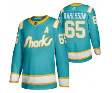 Men's San Jose Sharks #65 Erik Karlsson 2020 Throwback Authentic Player Hockey Jersey