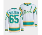 Men's San Jose Sharks #65 Erik Karlsson White 2022 Reverse Retro Stitched Jersey