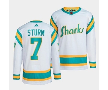 Men's San Jose Sharks #7 Nico Sturm White 2022 Reverse Retro Stitched Jersey