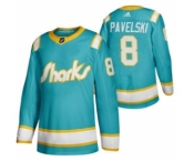 Men's San Jose Sharks #8 Joe Pavelski 2020 Throwback Authentic Player Hockey Jersey Teal