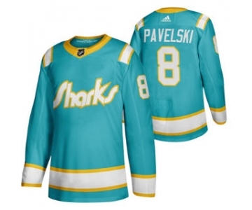 Men's San Jose Sharks #8 Joe Pavelski 2020 Throwback Authentic Player Hockey Jersey Teal