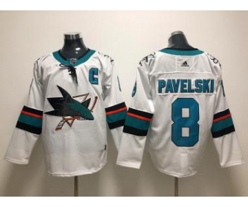 Men's San Jose Sharks #8 Joe Pavelski White Stitched Hockey Jersey