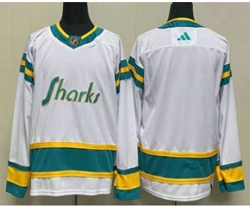 Men's San Jose Sharks Blank White 2022 Reverse Retro Stitched Jersey