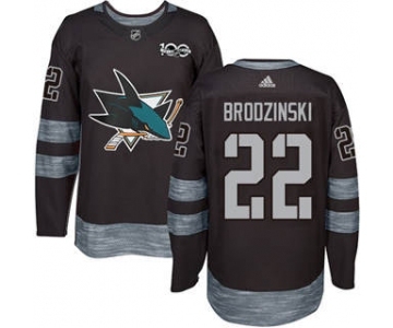 Men's Sharks #22 Jonny Brodzinski Black 1917-2017 100th Anniversary Stitched Hockey Jersey