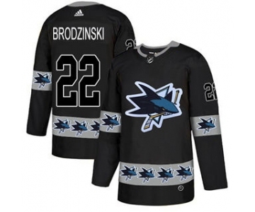 Men's Sharks #22 Jonny Brodzinski Black Authentic Team Logo Fashion Stitched Hockey Jersey