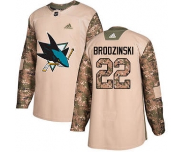 Men's Sharks #22 Jonny Brodzinski Camo Authentic 2017 Veterans Day Stitched Hockey Jersey