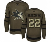 Men's Sharks #22 Jonny Brodzinski Green Salute to Service Stitched Hockey Jersey